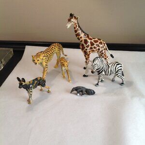 Vintage African Safari Animals - Giraffe Zebra Ant Eater Cheetah Hyena Lot